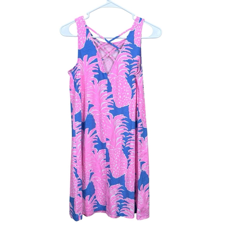 Lilly Pulitzer Kristen Swing Dress Little Flamenco Blue Haven Pineapple XS - Picture 2 of 5